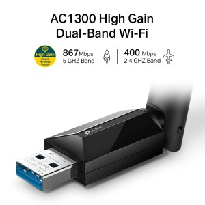 ARCHER T3u Plus Adaptateur Usb Double Bande Ac1300 Avec Antenne Haute Portée